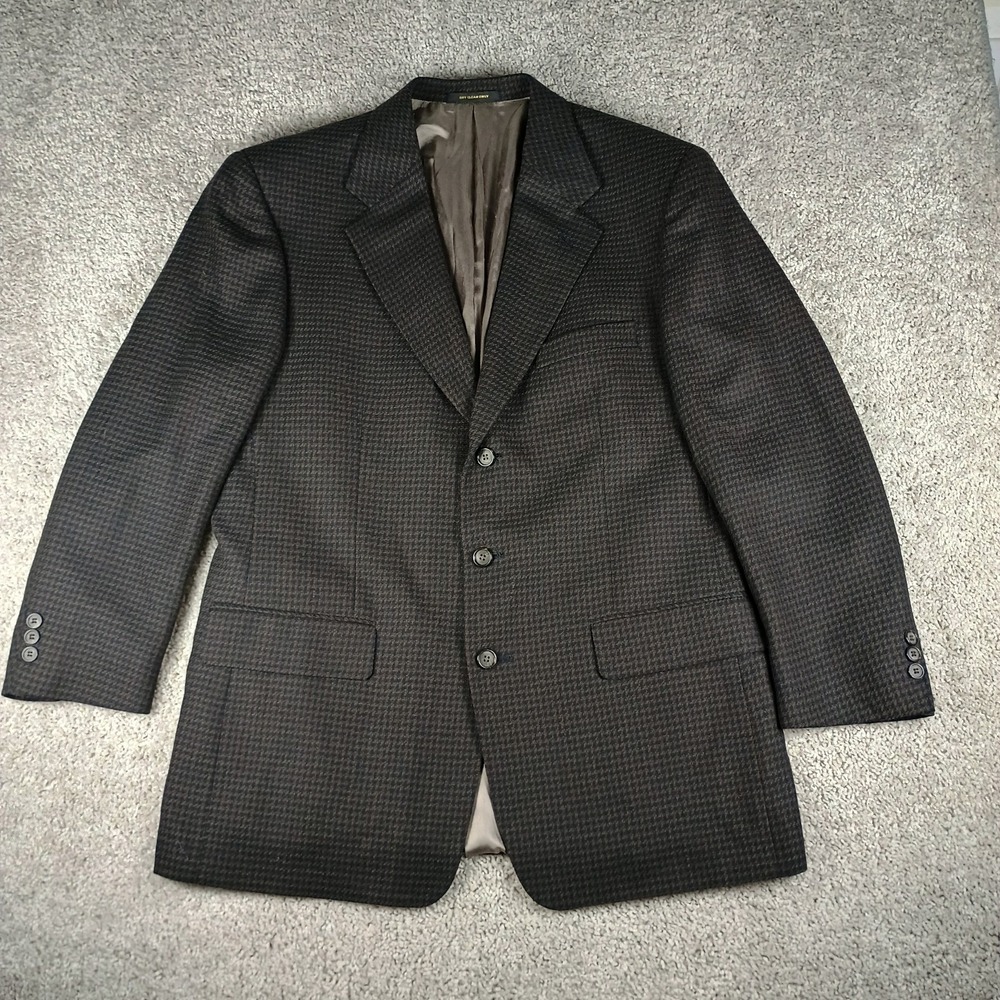 Vintage Tailored Monsieur Givenchy 42R Brown Navy Houndstooth Wool Blazer ECU